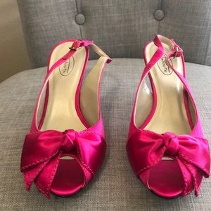 Pink satin sling back heels. Talbots